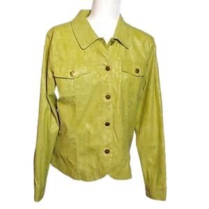ELCC Womens SZ Medium Lime Green Blazer Jacket Lightweight Button Down
